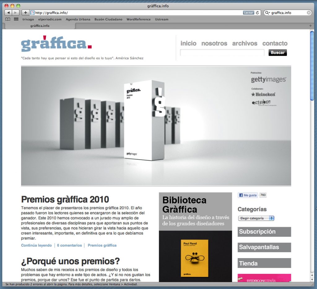 Pantallazo web Premios Graffica